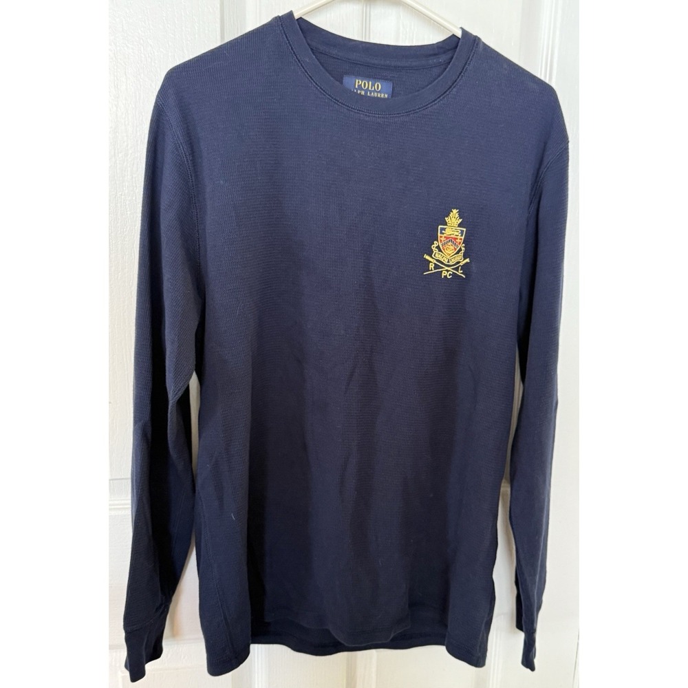 Mens Polo Ralph Lauren Blue Crest Thermal Sleepwear Long Sleeve Pullover Size L